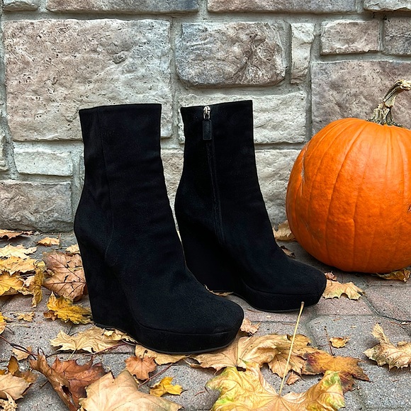 SOLD - Prada black suede platform booties in size 41 (US size 10) - Picture 1 of 7